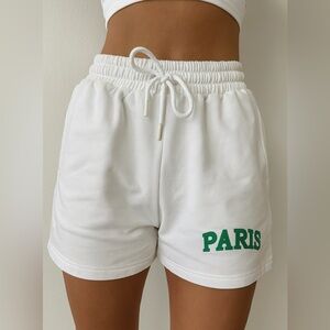 White “PARIS” Embroidered Sweat Shorts